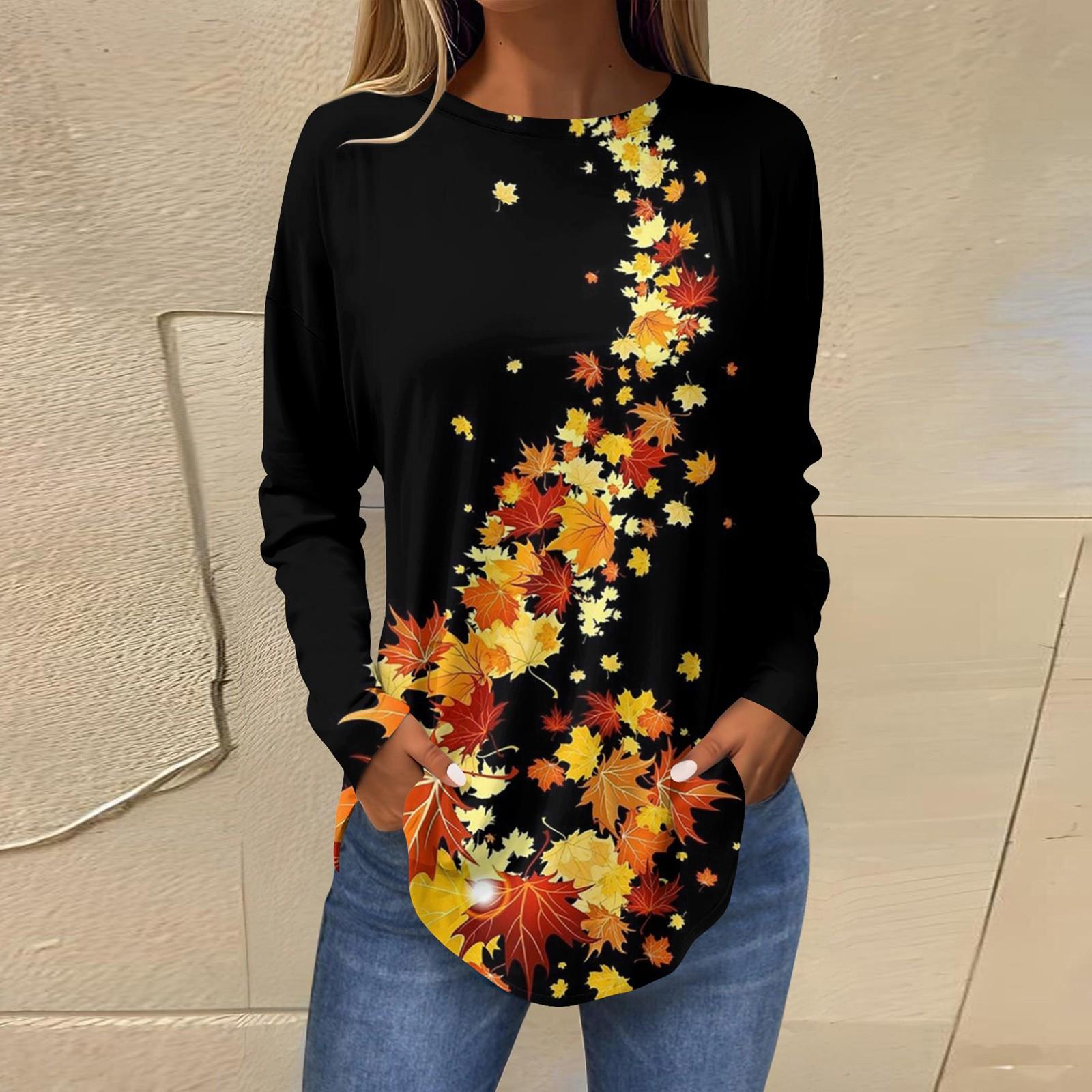 

Футболки для женщин, осенние повседневные рубашки с длинными рукавами, толстовка с ретро-принтом, топ, пуловер L чёрный