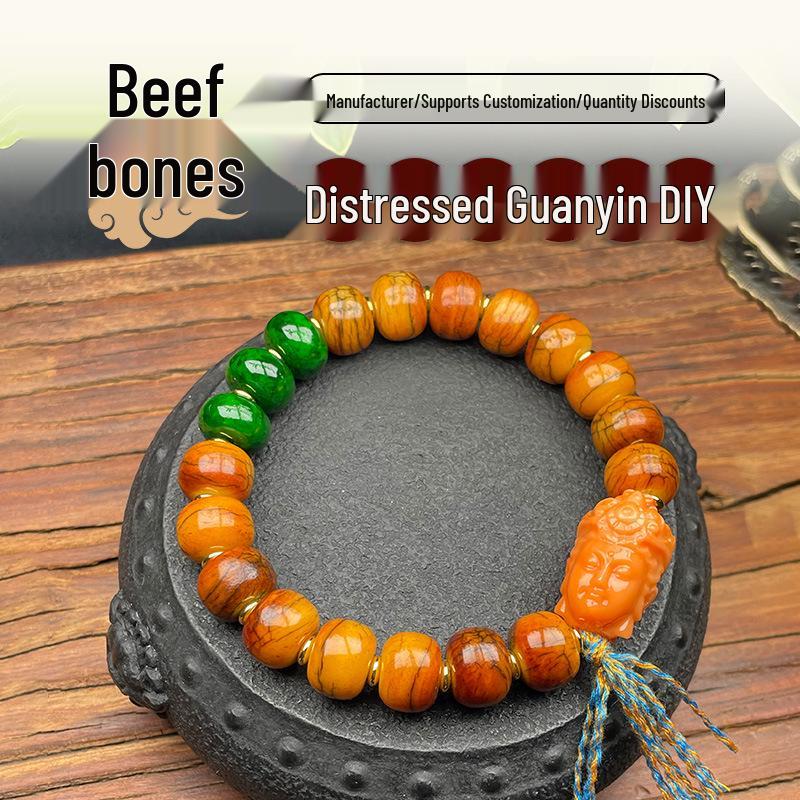 

Tibetan Style Ox Bone Guanyin Bracelet: Ethnic Retro Buddhist Beads