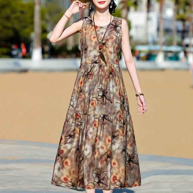 Elegantní dámské letní šaty nadměrné velikosti, ležérní volné dlouhé šaty bez rukávů, dámské vintage oblečení