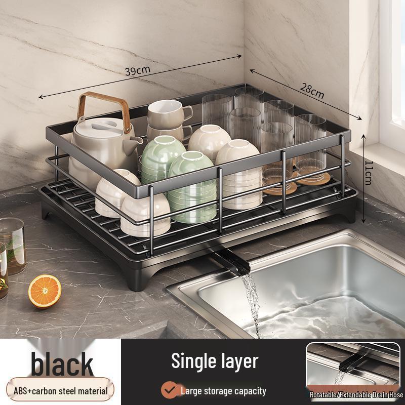 Scurgător de vase multifuncțional de bucătărie cu depozitare stratificată și tavă pentru apă