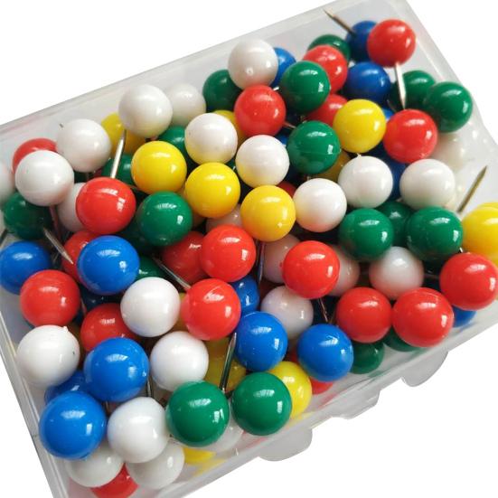 100Pcs Multi-Color Map Push Pins Round Head with Stainless Point Multi-Color Thumbnail Design Map Push Pins