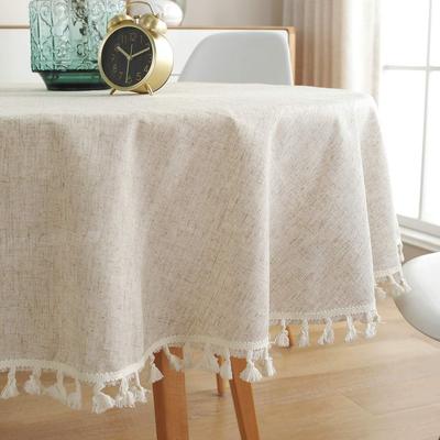 Round Tablecloth Cotton Linen Tassel Table Cover For Kitchen Dinner Table Decora Solid Color Dust-Proof Shrink-Proof Tablecloth