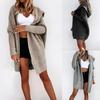Women's Autumn Oversized Waffle Knit Hooded Cardigan Long Coat Button Front Casual Outerwear