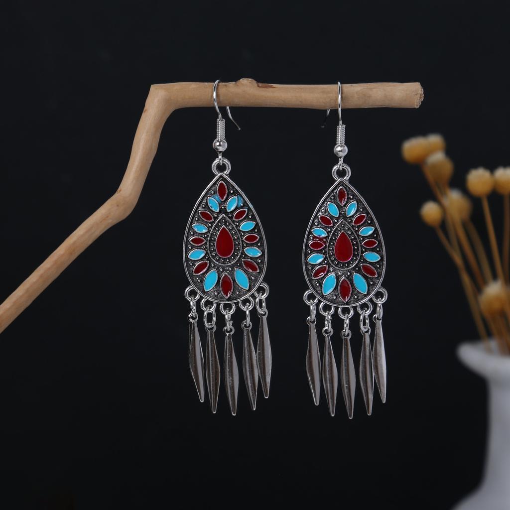 Bohemian Ethnic Style Oval Earrings, Retro Tourist Attractions Ethnic Minority Fringed Beaded Earrings