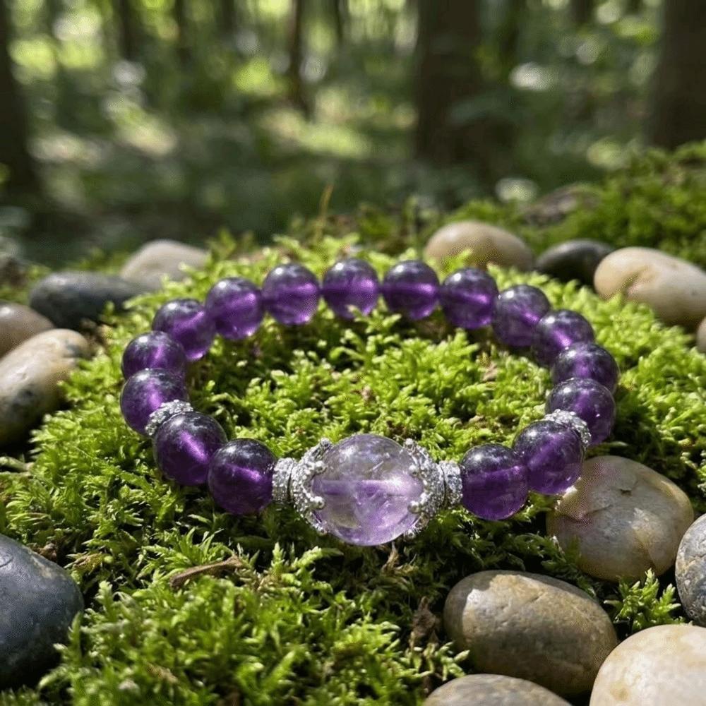 Smooth Beads Bracelet Adjustable Hand Jewelry Elegant Purple Crystal Hand Chain  Gift