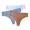 Women Panties G-string Elastic Mid Waist Solid Color Cotton Crotch Moisture