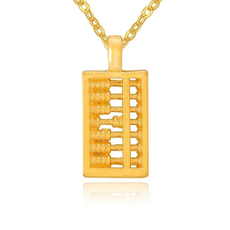 Xinfly 2023 Trendy Luxury Jewelry Fashion Solid 999 Pure 24K Gold Abacus Bead Lucky Charms Pendants 18K Gold Necklace