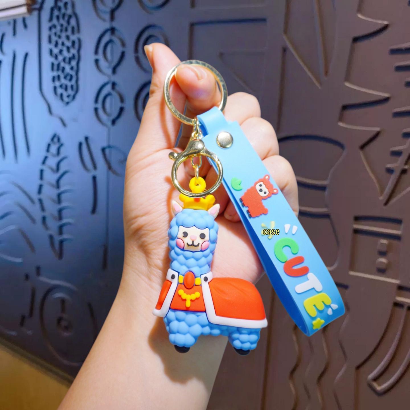 

Cartoon Alpaca Soft Rubber Keychain for Kids синий