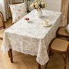 Boho Style Floral Tablecloth with Lace Hem Linen Texture Table Cover Rectangular Table Cloth for Round Kitchen Dining Table
