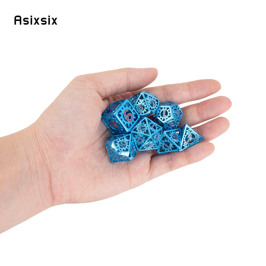 7 Pcs Red Blue Gear Wheel Metal Dice Hollow Metal Polyhedral Dice Set Suitable for Role-Playing RPG  Board Game Card Game