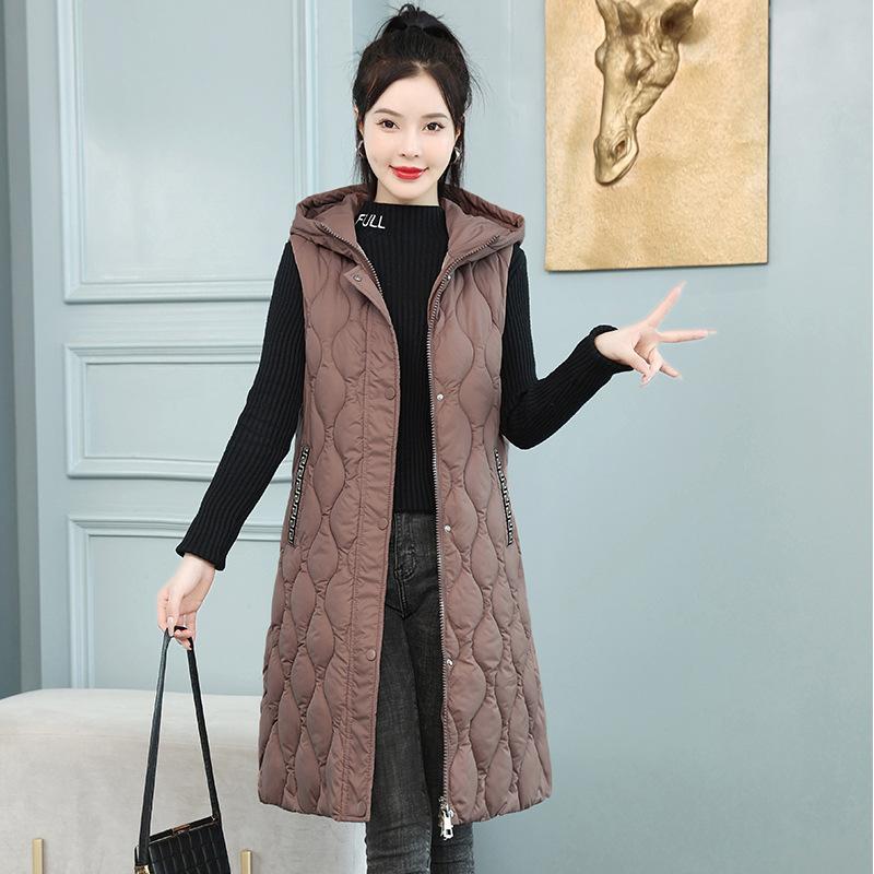 

Осенне-зимний женский однотонный жилет с капюшоном, свободная длинная ветрозащитная теплая женская куртка без рукавов XL кофейный