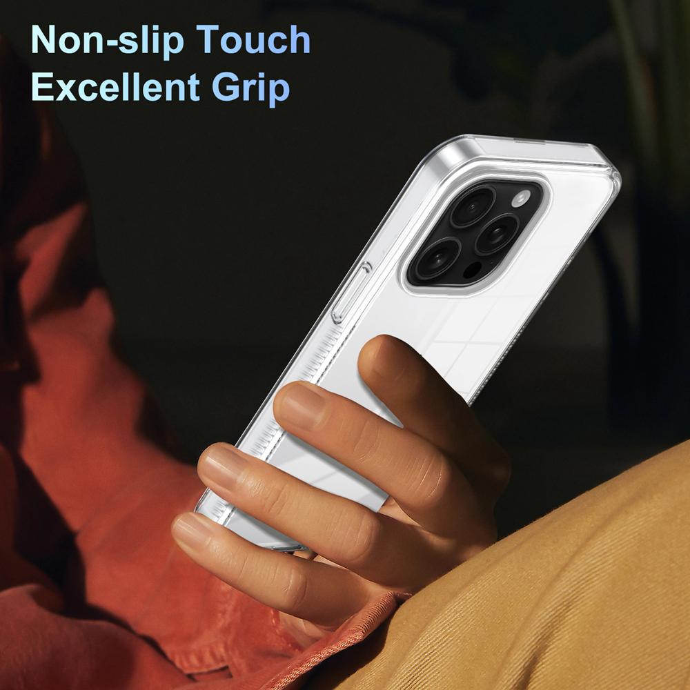 KEYSION Transparent Case for iPhone 16 Pro Max 15Plus TPU+PC Anti-slip HD Clear Shockproof Phone Cover for iPhone 15 Pro 16 Plus