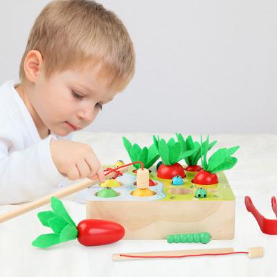 Children'S Wooden Magnetic Fun Fishing Pulling Radishes And Catching Bugs Games Early Education Puzzle Hand-Eye Coordination Hands-On Toys