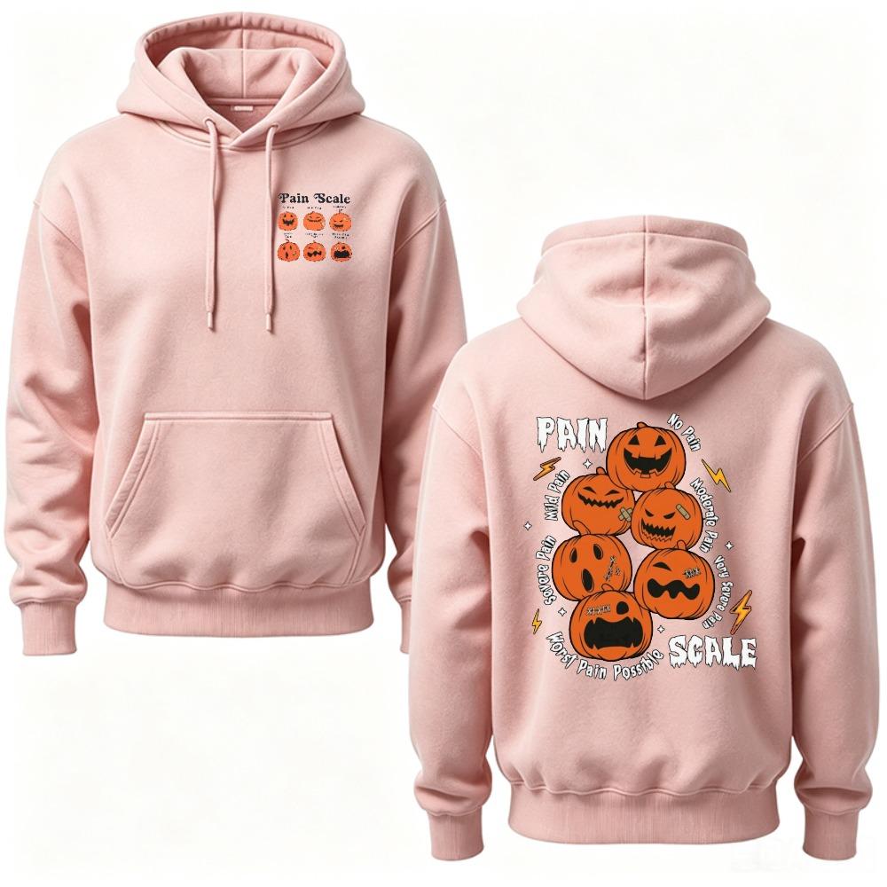 2026 Funny Halloween Pain Scale Pumpkin Hoodie Sarcastic Spooky Emoji Faces Graphic Sweatshirt Unisex Autumn Winter Pullover