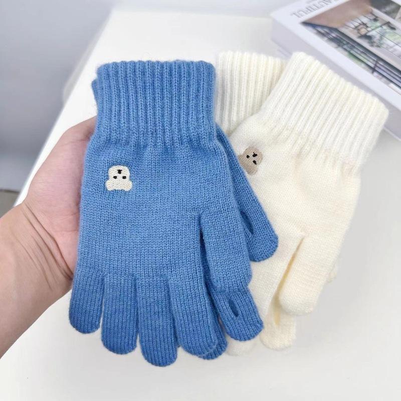 

Женские вязаные перчатки с сенсорным экраном, студенческие, осенне-зимние, утолщенные, теплые, вышивка