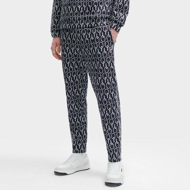 FILA All Over Print Mid Rise Straight Leg Casual Pants Men bottoms Black F11M349607F-ZA
