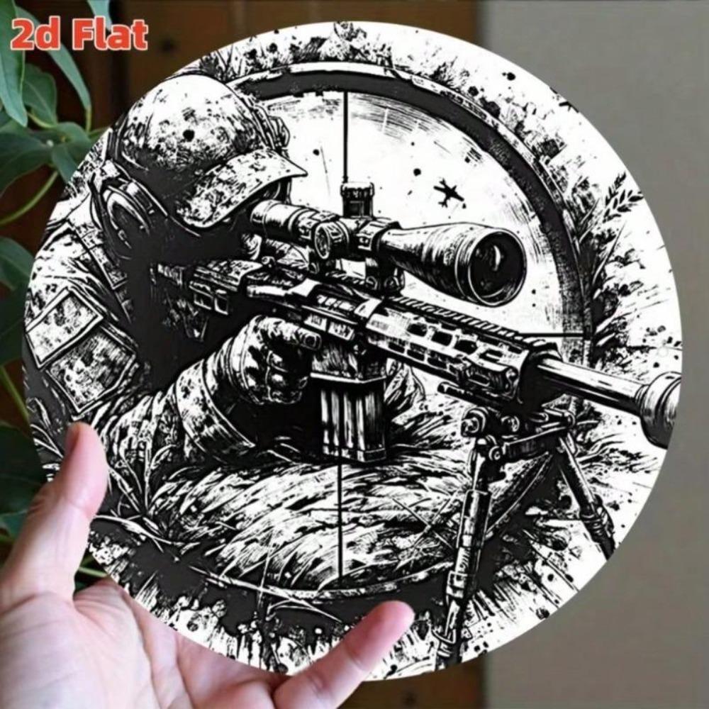 Tactical Metal Sign Sniper Combat Round Wall Art For Shooting Club