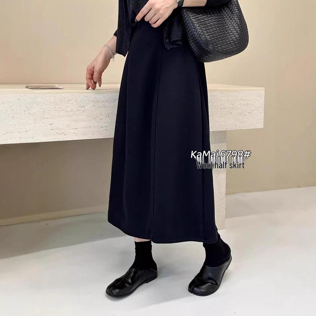 2025 Grey Wool A-Line High Waist Skirt - Autumn/Winter Collection