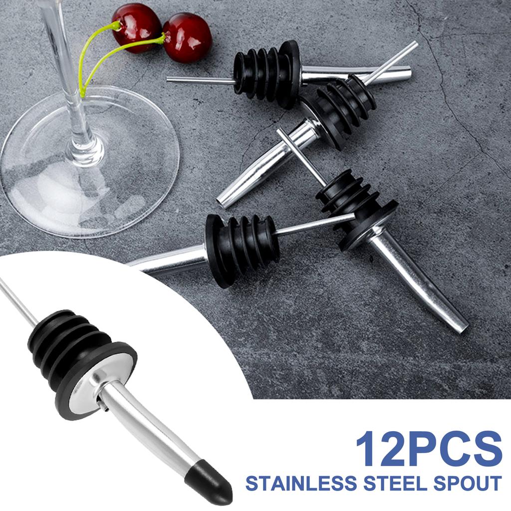 12Pcs Stainless Steel Liquor Bottle Pourers Bottle Nozzle Pourer Oil Flow Wine Bottle Pour Spout Stopper Kitchen Bar Accessories