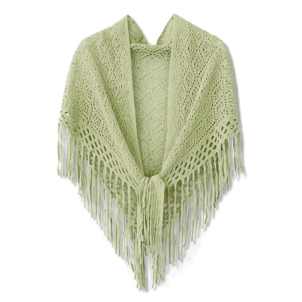 Wraps Knitted Triangle Scarf Cloak Hollow Out Scarves Elegant Belt Clothes Decoration зелёный