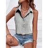 Camicia da Donna a Maniche Corte a Strisce Verdi e Bianche con Bottoni e Collo Top Casual Estivo