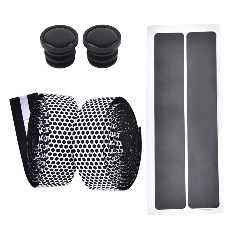 1 Pair PU+EVA Bike Handlebar Tapes Anti Skid Honeycomb Handlebar Grip Tapes with Bar End Plugs Shock Absorption Bicycle Bar Tape