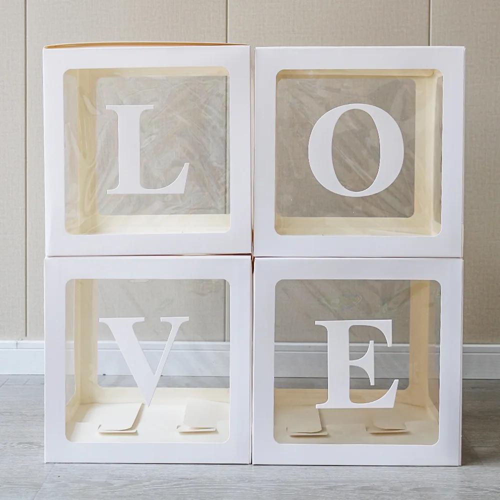 4PCS Transparent Balloon Box Birthday Surprise Box Proposal Advertisement Party Layout Cyber Red BABY Letter LOVE Box