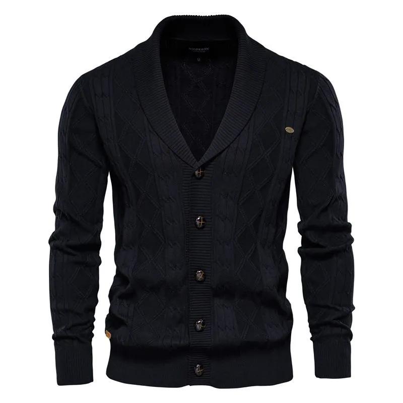 Cardigan Argyle Uomo Casual Monopetto Cotone Colore Unico Cardigan da Uomo per Affari Maglione Moda Invernale Uomo