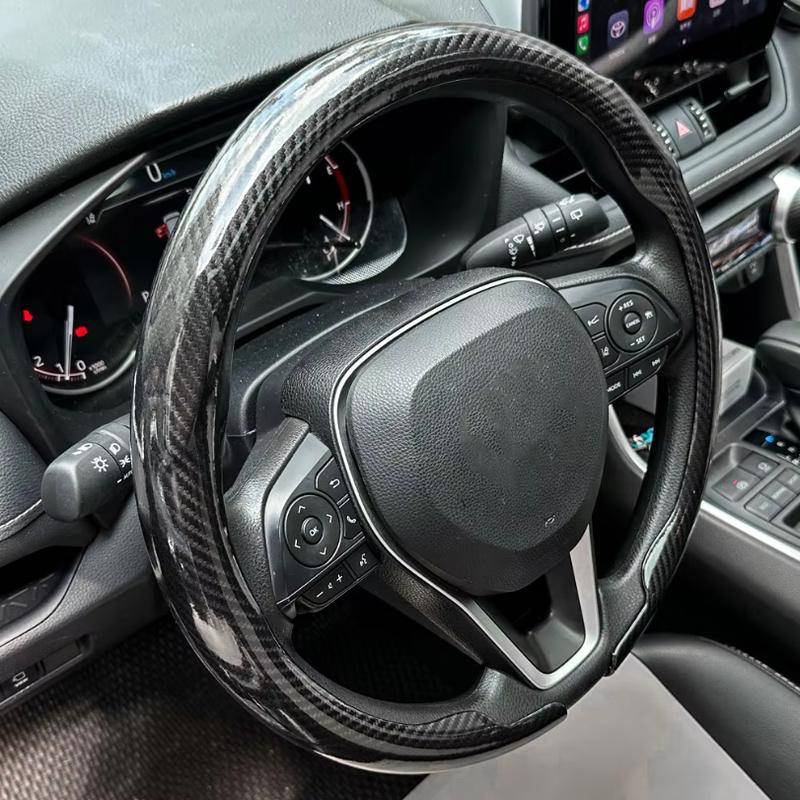 New Universal Non-slip Luster Luxury Carbon Fiber Breathable Round Car Steering Wheel Cover Protector Auto Accessories