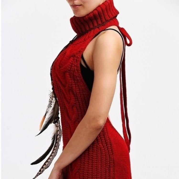 2025 Spring Sexy Backless Knitted Pullover Women’s High Neck Sleeveless Sweater Girl Bun Cos