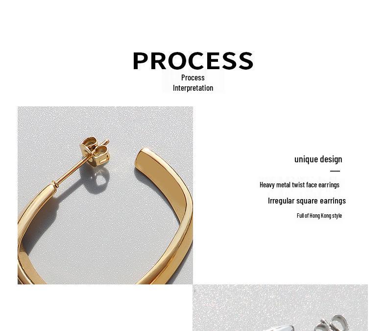 Minimalist Retro Geometric Earrings for Women - Hong Kong Style, Christmas Autumn/Winter, 18K Gold Plated Titanium Steel