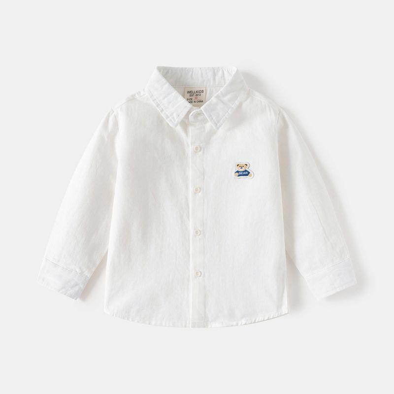 Boys' Long-Sleeved Shirt Men's Treasure Stripes Embroidered Shirt K-style Kids Loose Bear Lapel Cardigan Casual Tops