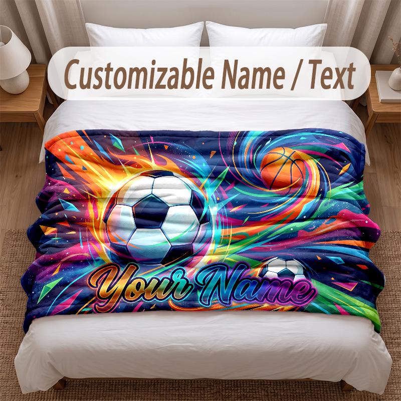 Couverture Douce Thème Football Personnalisée Nom Personnalisé Impression Texte Couverture Chaude Décoration Canapé Maison Chambre à Coucher