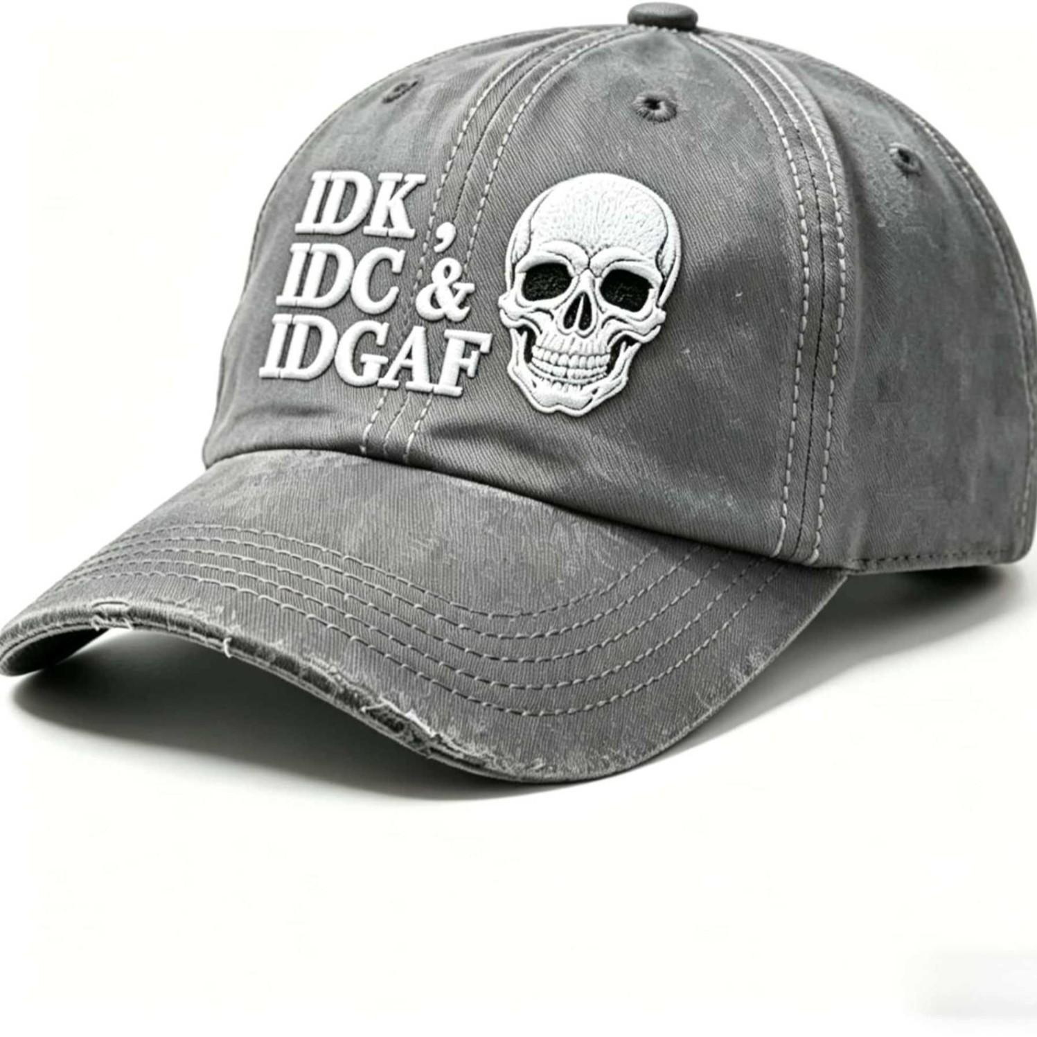 Generic Vintage Washed Skull Embroidered Baseball Cap Adjustable Distressed Sun Hat L серый