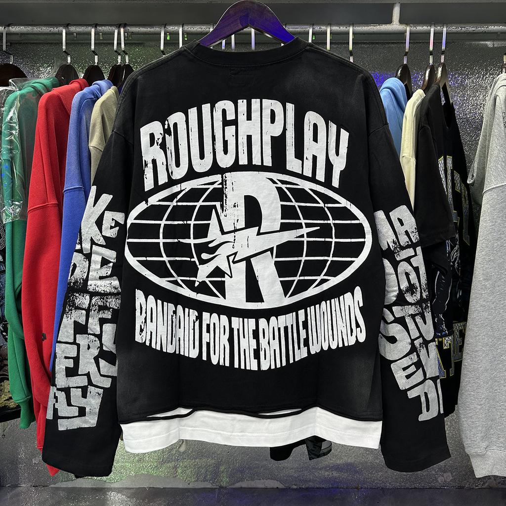 Retro Back to the Future Print Long Sleeve T-shirt Y2K Distressed Streetwear Oversized Top