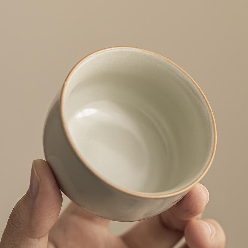 Beige Ru Kiln Ceramic Arhat Tea Cup - Personal Use, Gongfu Tea Tasting Cup for Home.