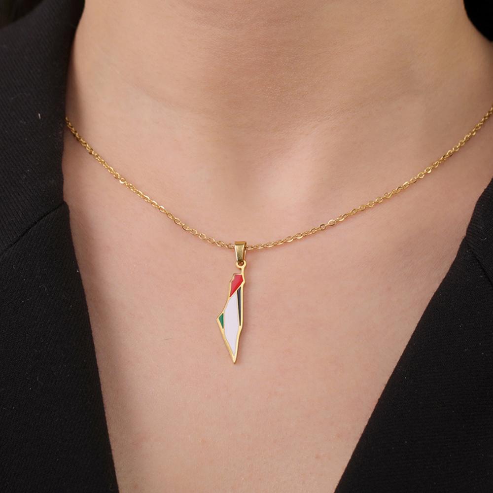 Mijn Vorm Palestina Kaart Vlag Hanger Ketting voor Vrouwen Mannen Rvs Kaart Geografie Ketting Choker Ketting Sieraden Groothandel