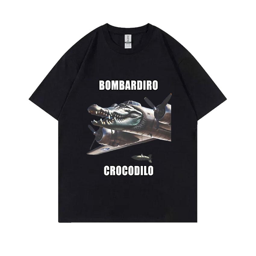Bombardiro Crocodilo Funny Crocodile Plane Bomber Meme Graphic T-shirts Men Hilarious Humor Brain Rot Tops 100% Cotton T Shirts