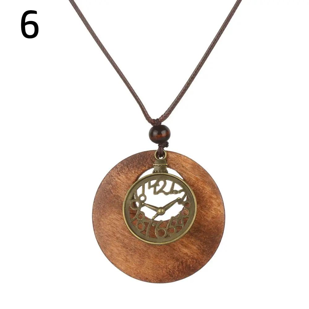 Wooden Pendant Female Jewelry Vintage Leather Lanyard Neck Accessories Clothing Pendant Sweater Chain Sweater Necklace