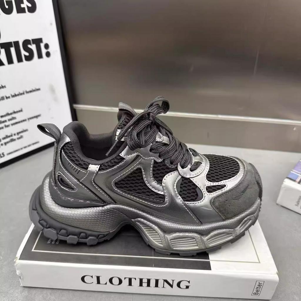 Little monster sports dad shoes girl 2025 autumn new leather casual platform mesh versatile travel running shoes