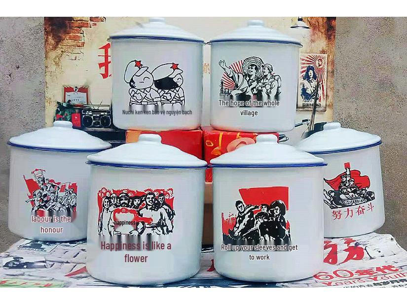 Retro Enamel Mug with Lid - Classic Old-Fashioned 3000ml Tea Cup Default