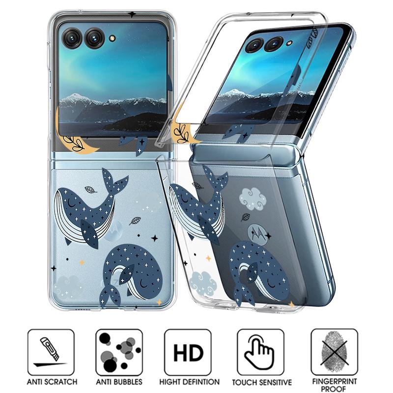 Cute Whale Pattern Transparent Case For Motorola Razr 60 50 40 Ultra Razr60 Razr50 Razr40 Shockproof Folding Hard PC Phone Cover