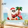 Creative Party Window Decor Tropical Christmas Static Stickers, Santa Claus Flamingo Palm Tree Surfing Board Customizable Cut to Size Decals