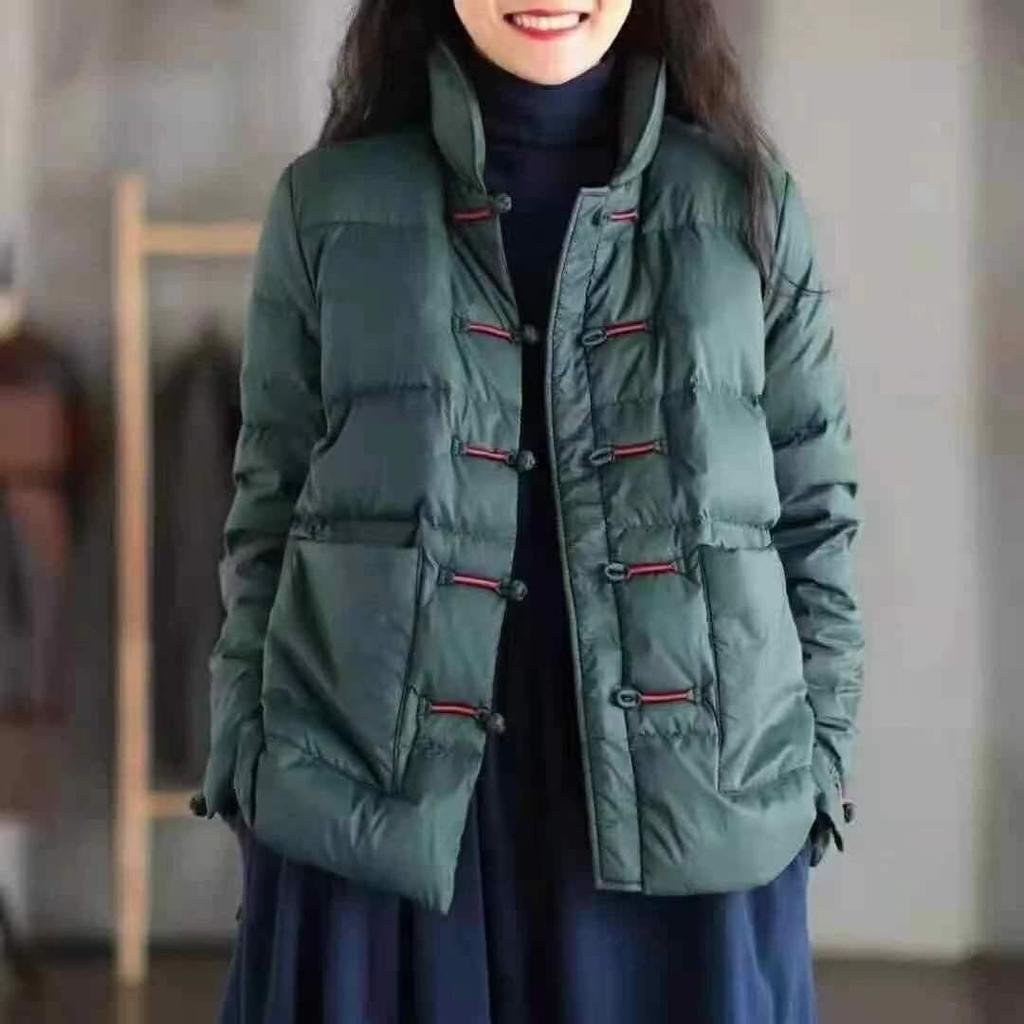 Winter Autumn Women's Embroidery Casual Basic Parkas Women Vintage Button Up Collar Slim Short Jacket Female Warm White Duck Down Coat