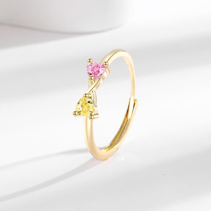 European-American Style Personalized Double Heart Ring with Birthstone Choice (1-12 Months), Inlaid Zirconia