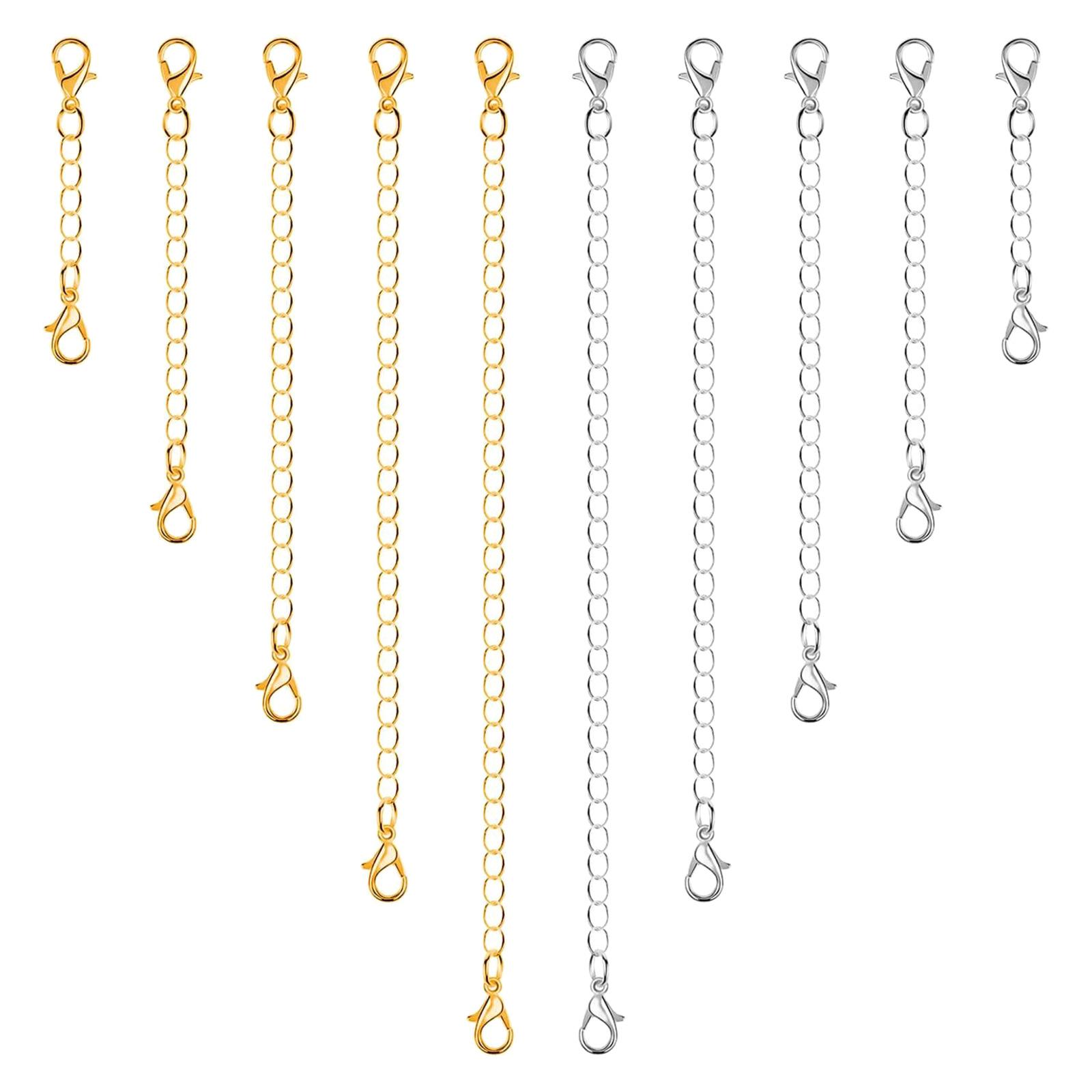 

10X Gold Silver Necklace Bracelet Extender Chain Anklet Chain Extenders Strong Double Lobster Clasps Tail Extender Chain 1