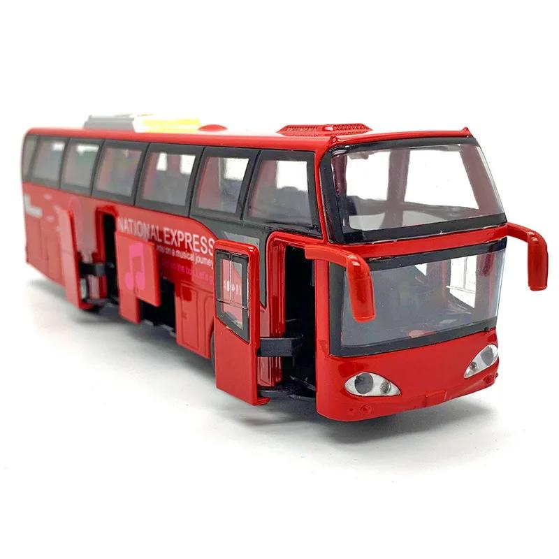 1:32 Scale Passenger Bus Model Toy Car 5 Doors Opened Alloy Diecast Sound Light Simulation Creative Toys Models Present for Boys