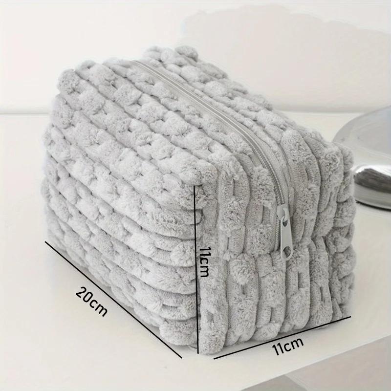 Plüsch-Make-up-Tasche in einfarbig, große tragbare Tasche für Damen, Toilettenartikel-Organizer