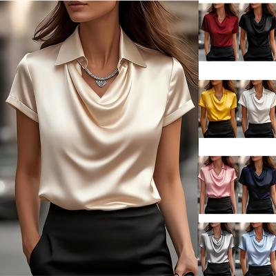 2026 Temperament Simple Swing Collar Shirt Collar Women's Short Sleeve Tops Women's Clothing