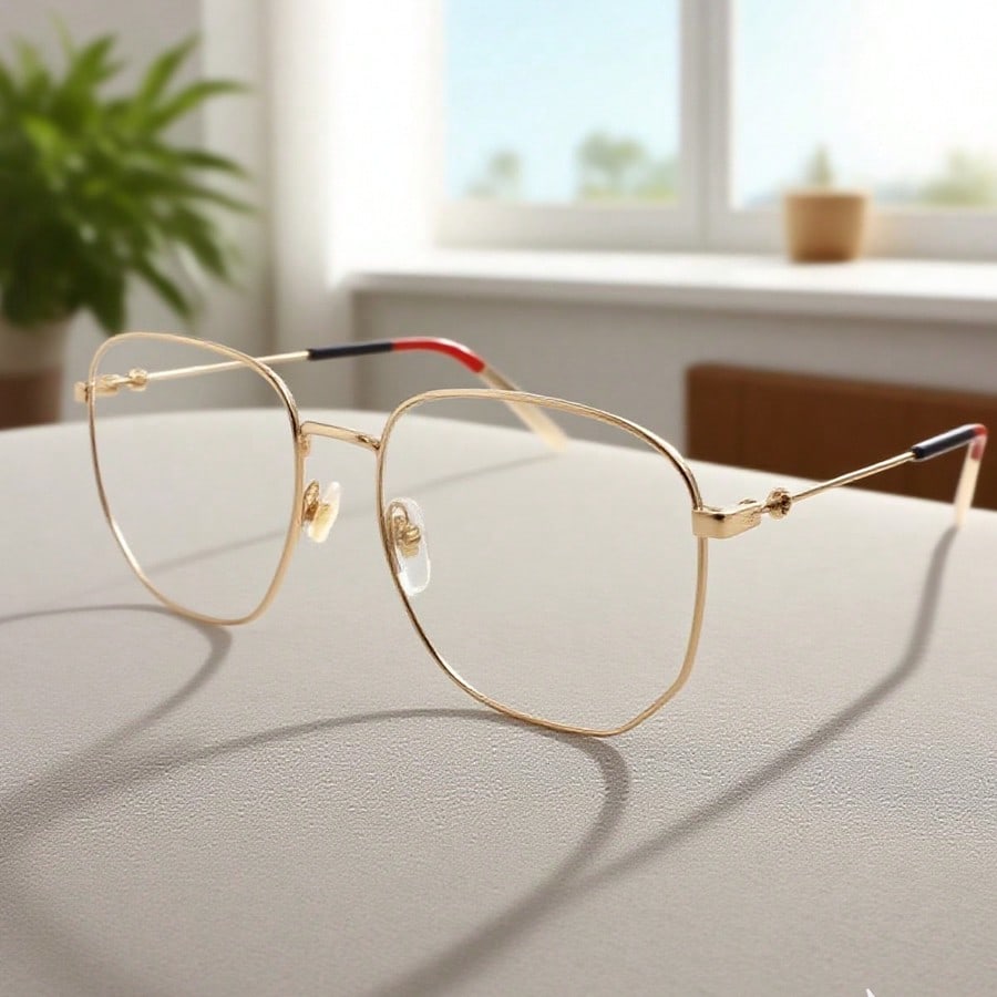 Gucci GG0396O-002 Gold Square Eyeglass Frames with Web Stripe Temples